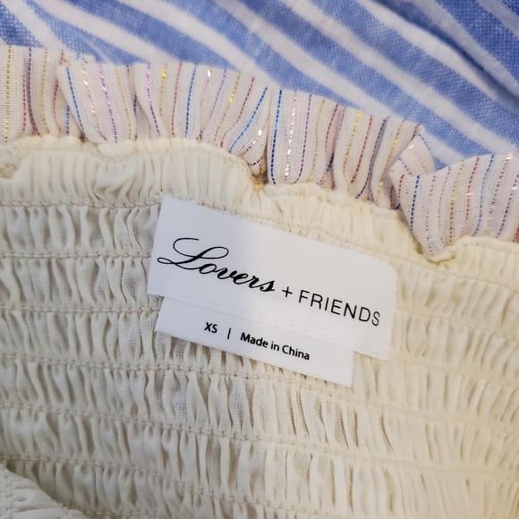 LOVERS + FRIENDS Sallie Smocked Ruffle Tiered Metallic Rainbow Mini Dress sz XS - Picture 6 of 9